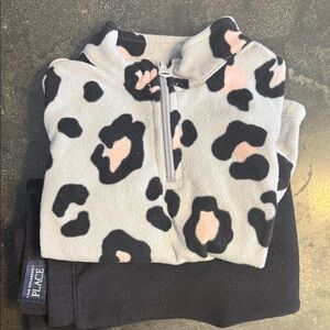 The Children's Place Gray and Pink Animal Print Fleece Set